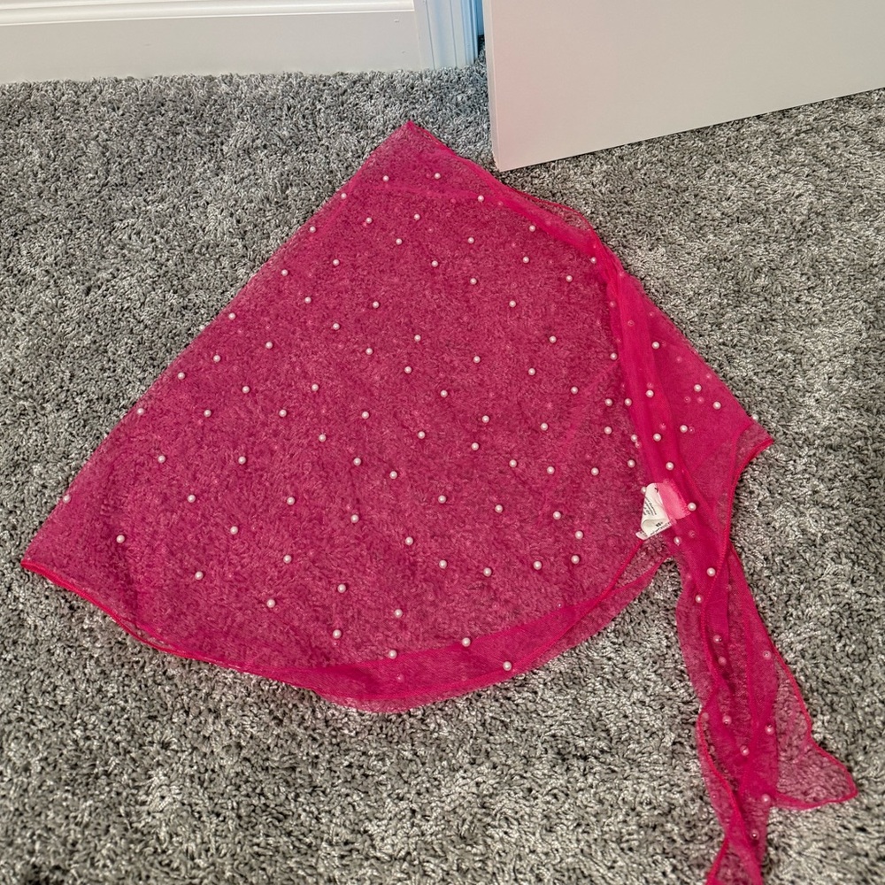Pink Sheer Swimsuit Coverup with Pearl Beads
